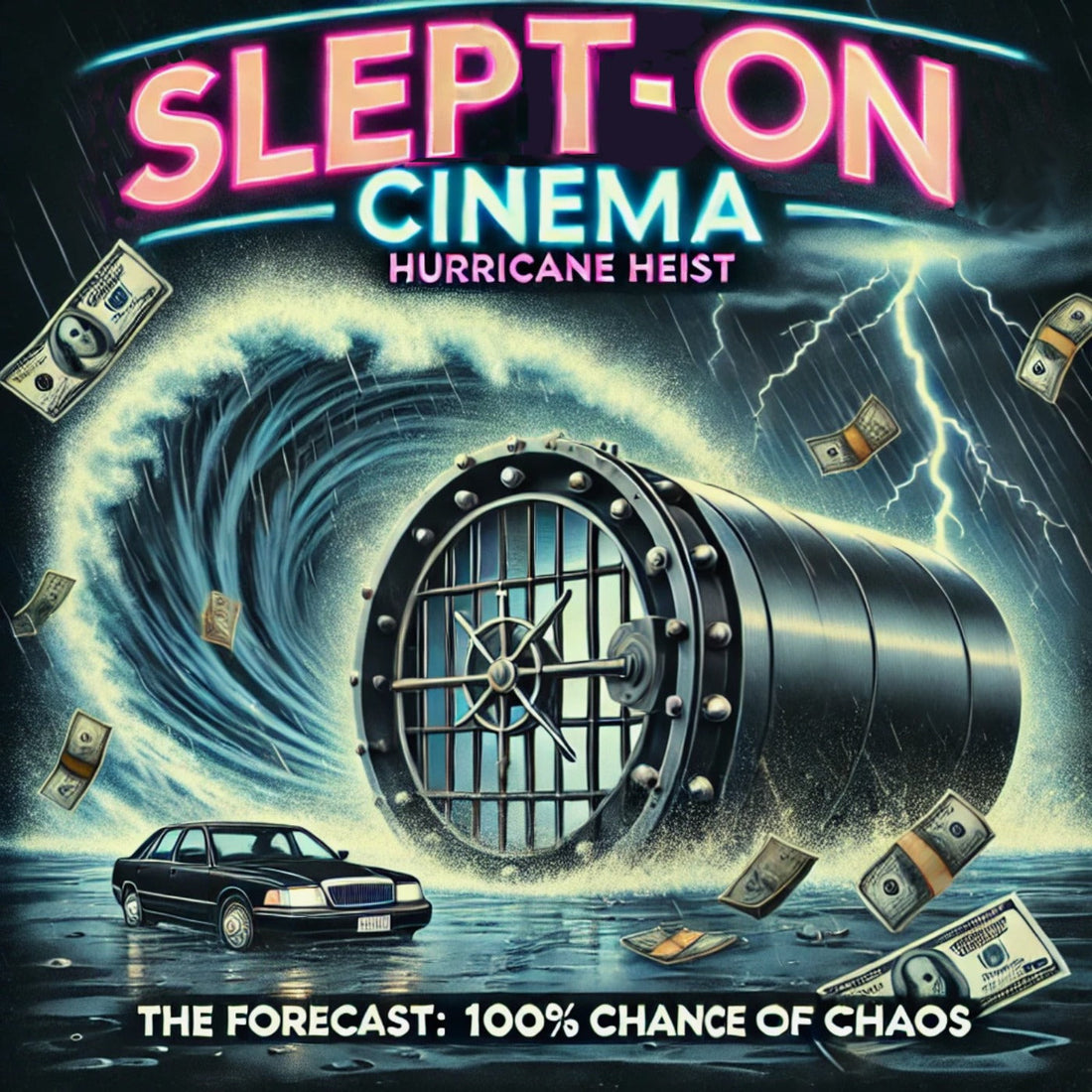 Slept-On Cinema The Hurricane Heist (2018) artwork with a storm, car, and bank vault