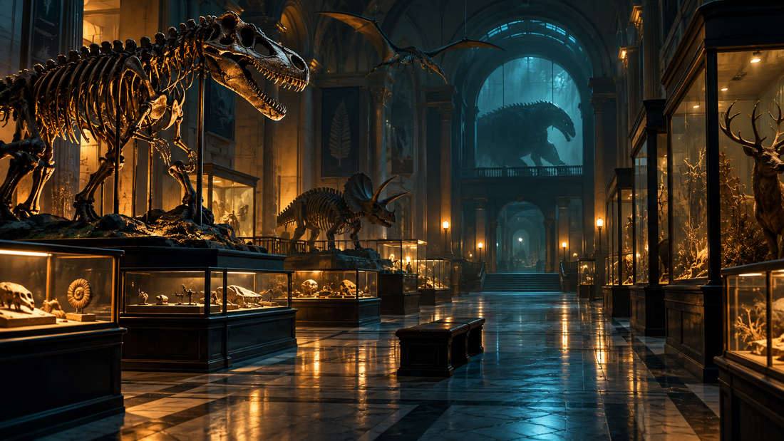 Original Slept-On Cinema The Relic (1997) review artwork: eerie natural history museum at night