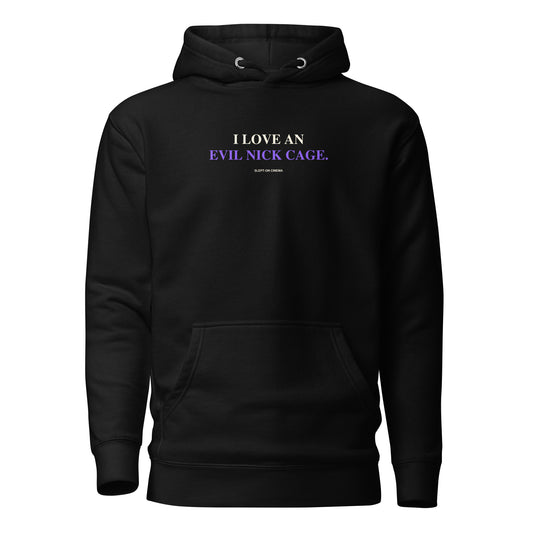 Evil Nick Cage Hoodie — Slept-On Cinema, black garment, product view 1