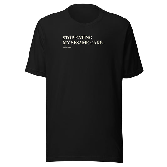 Sesame Cake T-Shirt — Slept-On Cinema, black garment, product view 1
