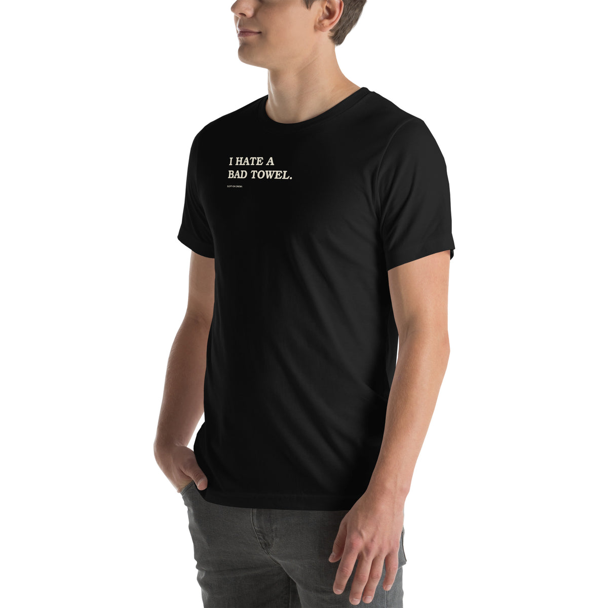 Bad Towel T-Shirt — Slept-On Cinema, black T-shirt, product view 4