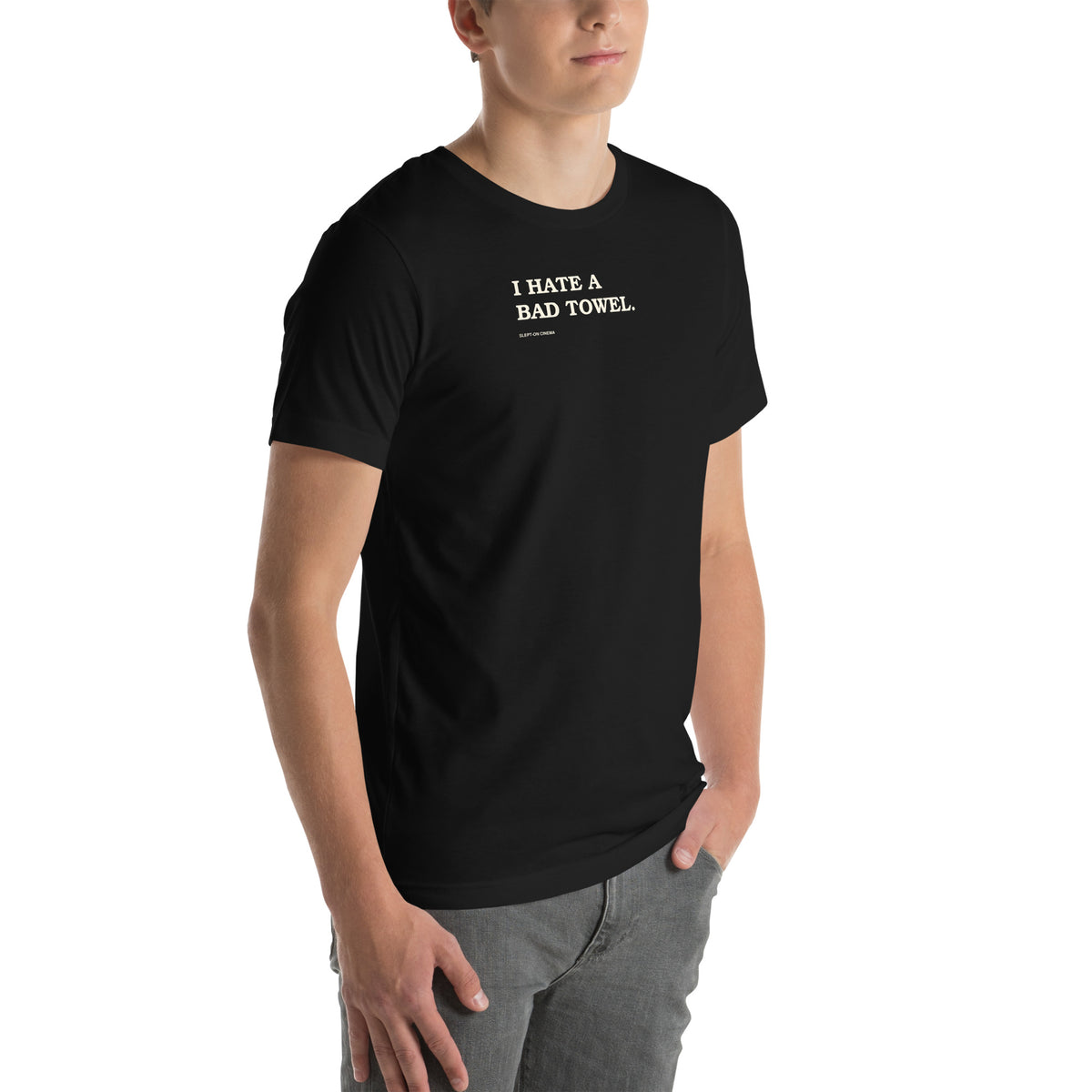 Bad Towel T-Shirt — Slept-On Cinema, black T-shirt, product view 6